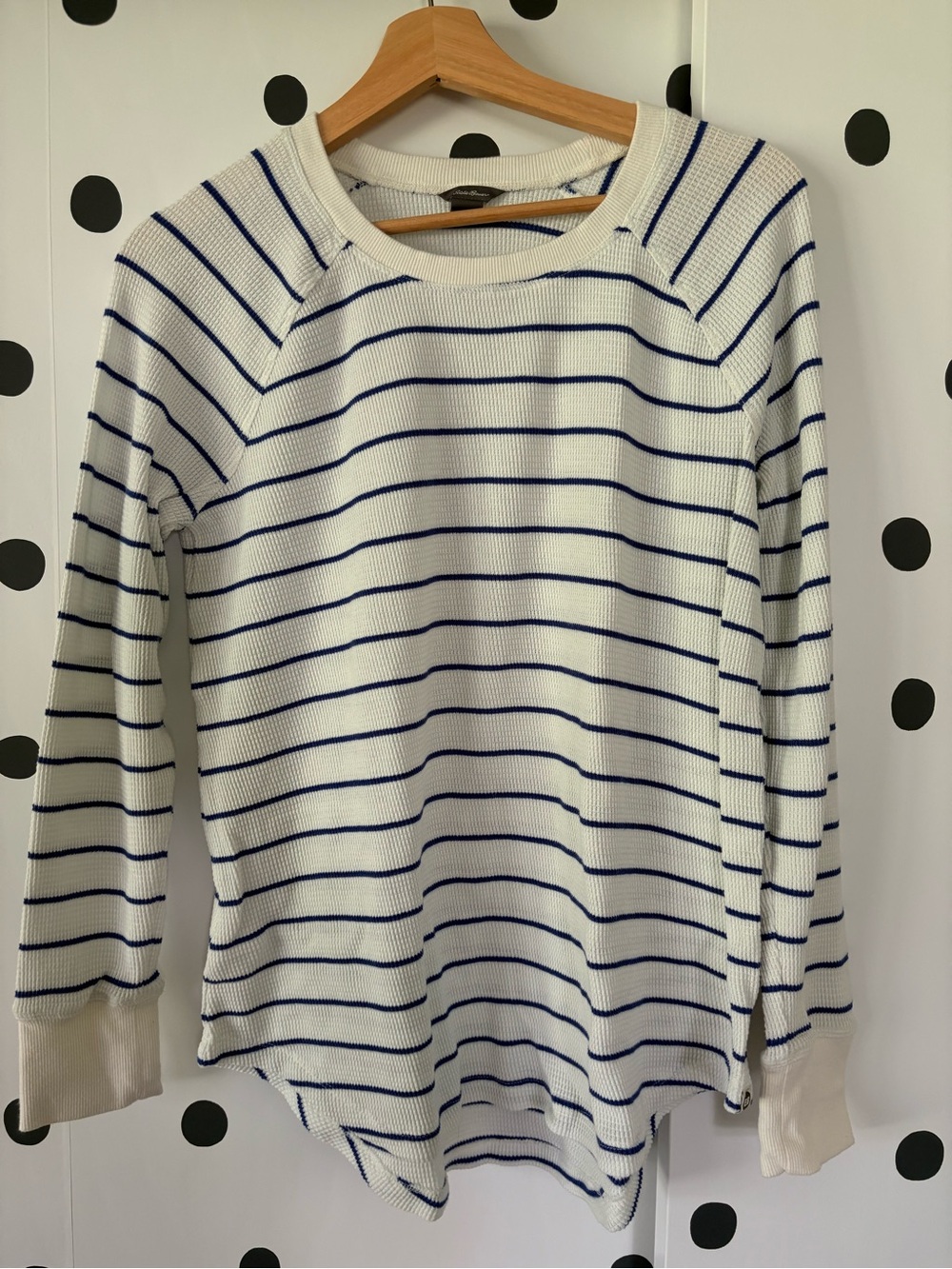 White & Royal Striped Knit Sweater